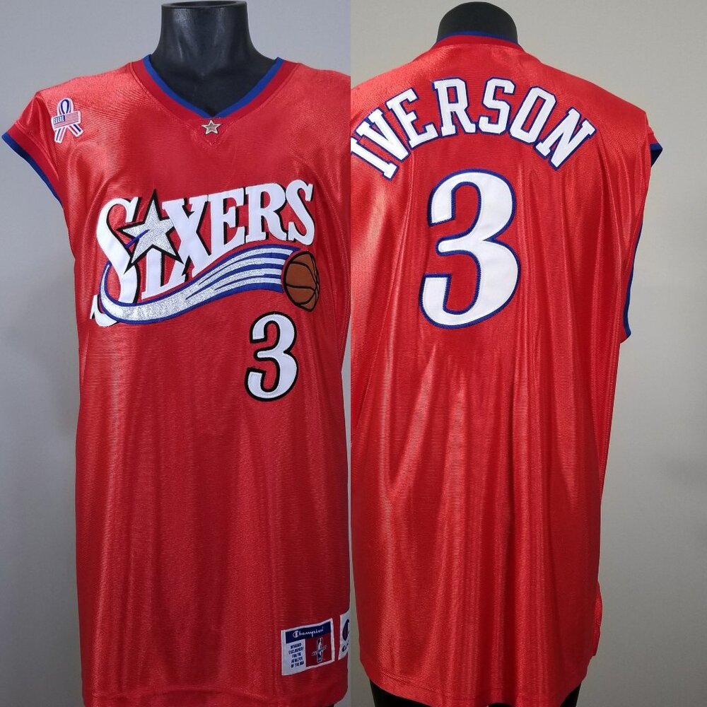 ALLEN IVERSON Champion Basketball jersey Philadelphia 76ers 52  9/11 Patch